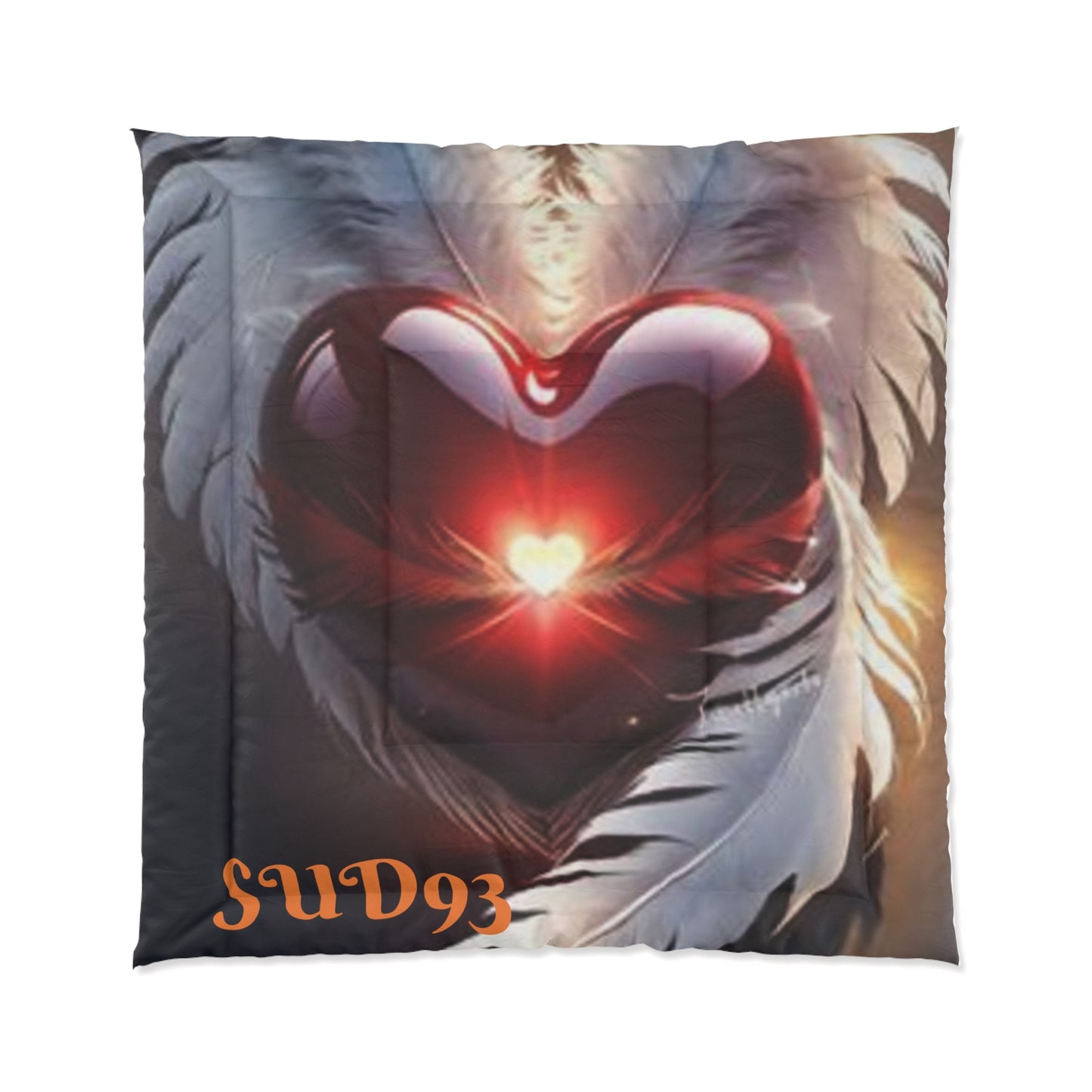Romantic Heart Feather Comforter - Cozy Bedding for Lovebirds S93