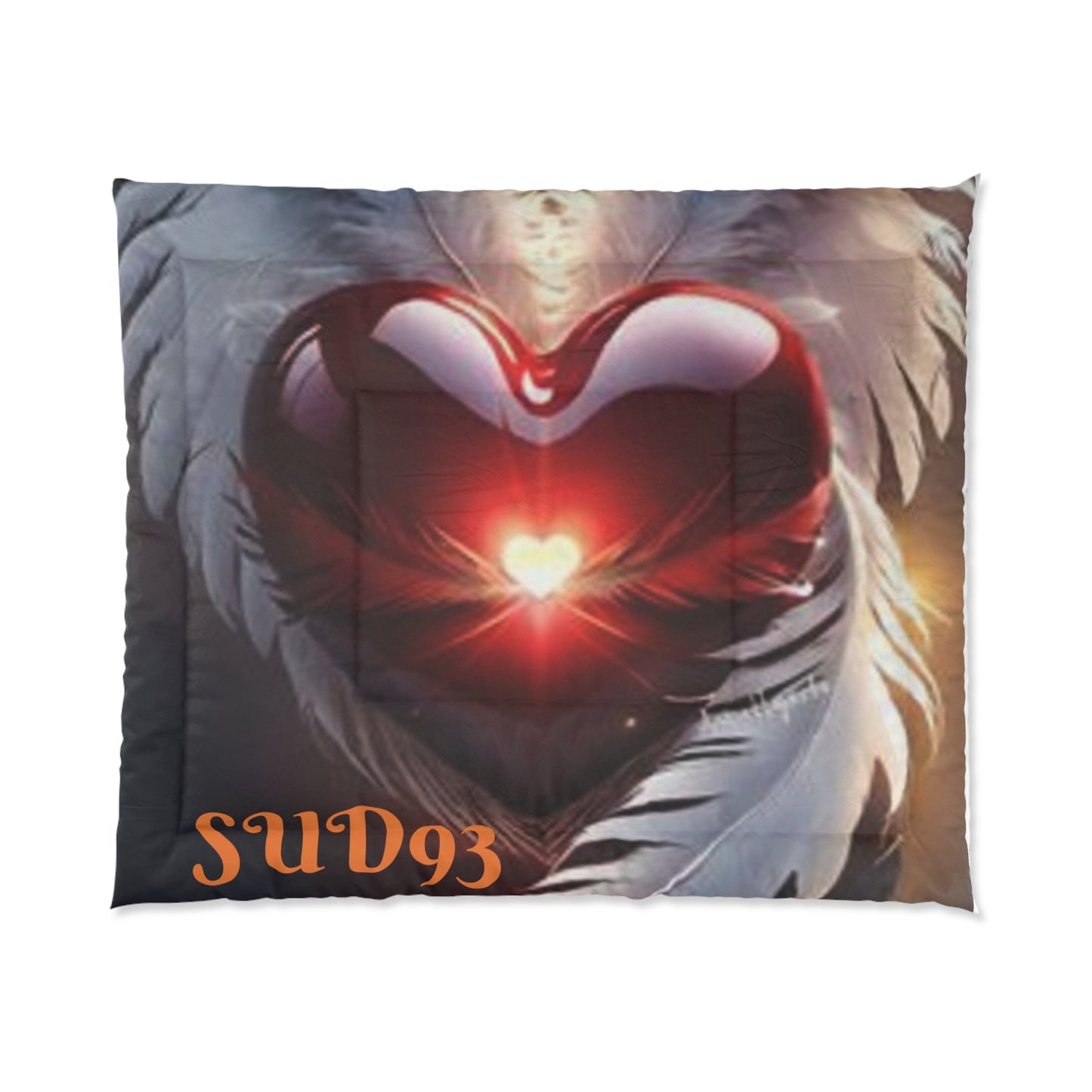 Romantic Heart Feather Comforter - Cozy Bedding for Lovebirds S93