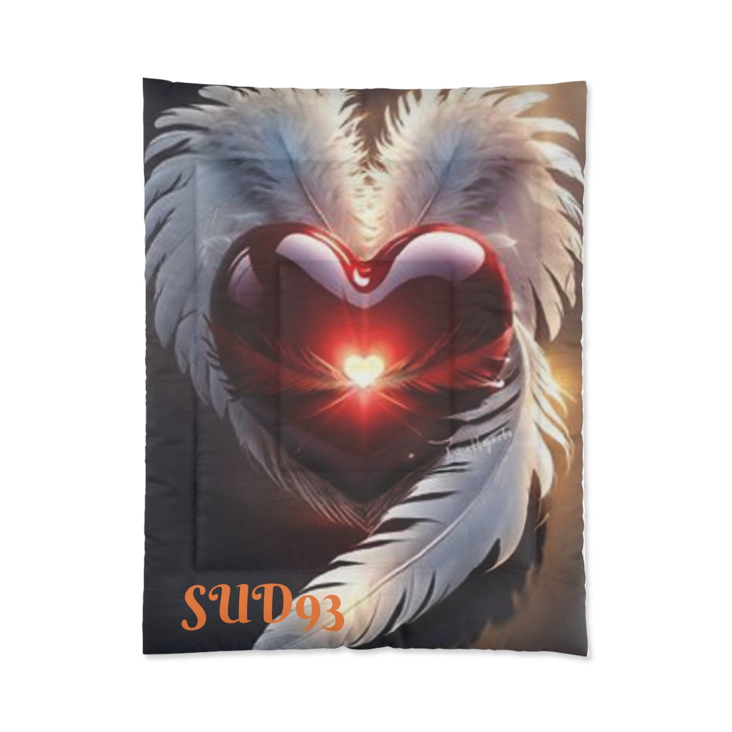 Romantic Heart Feather Comforter - Cozy Bedding for Lovebirds S93